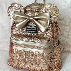 Rose Gold Sequin Minnie Loungefly Mini Backpack